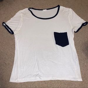 Garage white tee with navy living + pocket